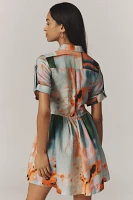 Hunter Bell Peyton Linen Blend Drawstring Waist Mini Shirt Dress