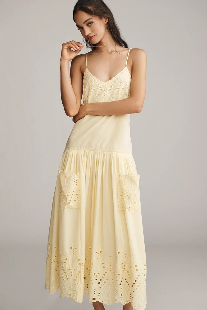 Hunter Bell Martin Eyelet Drop-Waist Midi Dress