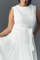 Arose Studio Allison Sleeveless Lace Pleated Maxi Dress