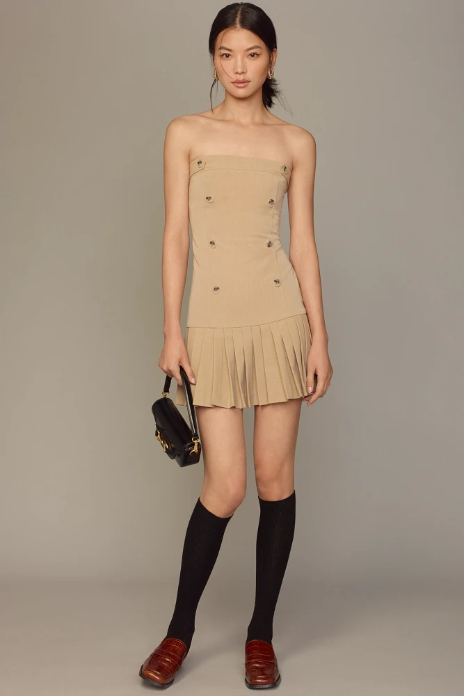 Flat White Strapless Pleated Mini Dress