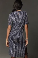 Flat White Short-Sleeve Sequin Stripe Midi Dress