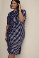 Flat White Short-Sleeve Sequin Stripe Midi Dress