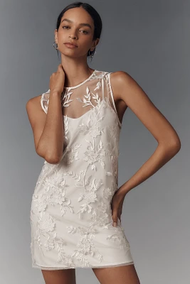 Flat White Sheer Embroidered Mini Dress