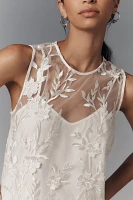 Flat White Sheer Embroidered Mini Dress
