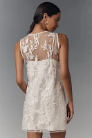 Flat White Sheer Embroidered Mini Dress