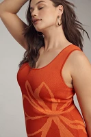 Flat White Sleeveless Square-Neck Flower-Printed Knit Mini Dress
