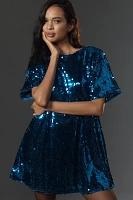 The Emmy Short-Sleeve Swing Mini Dress by Maeve: Sequin Edition