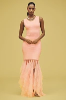 BLITHE Knit Tulle Sleeveless Maxi Dress
