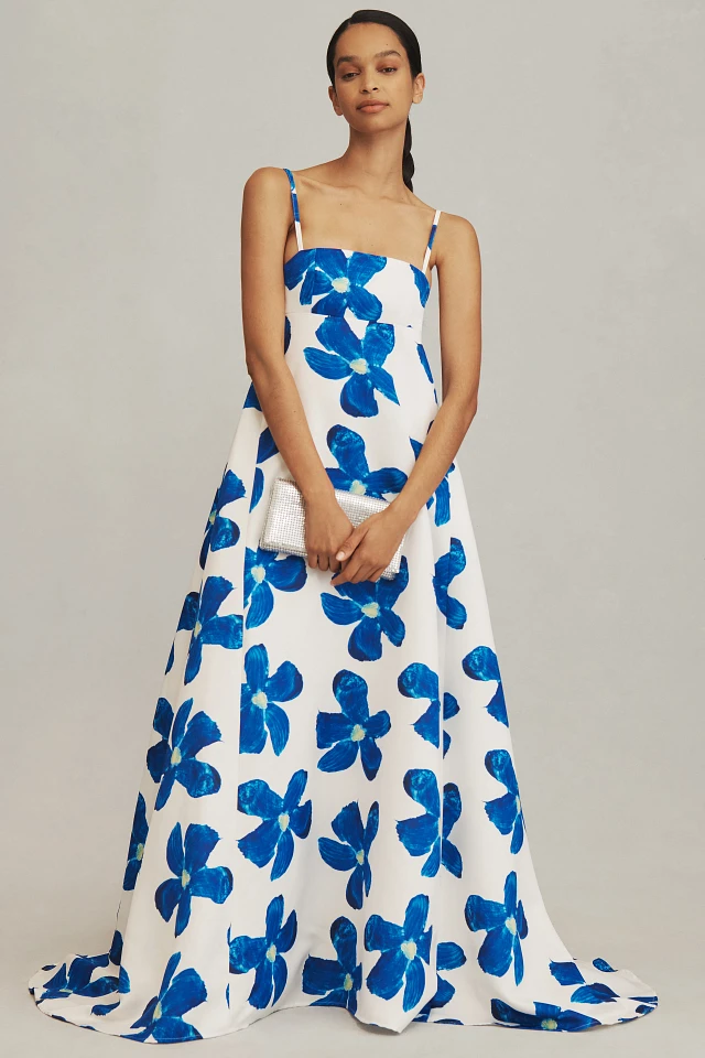 sau lee lucia square-neck satin maxi dress SAU LEE Lucia Square-Neck Satin Maxi Dress