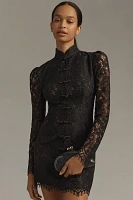 SAU LEE Raine Long-Sleeve Mock-Neck Lace Mini Dress