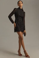 SAU LEE Raine Long-Sleeve Mock-Neck Lace Mini Dress