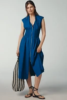 The Tommie Cap-Sleeve Smocked Front-Zip Shirt Dress