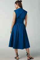 The Tommie Cap-Sleeve Smocked Front-Zip Shirt Dress