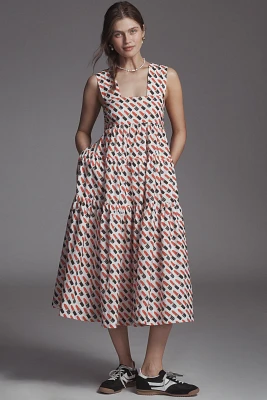 The Helena Square-Neck Smocked Tiered Midi Dress