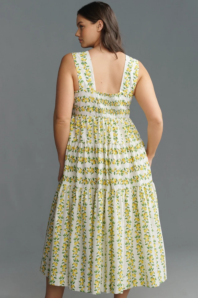 By Anthropologie The Helena Square-Neck Tiered Midi Dress: Smocked Edition  | The Summit