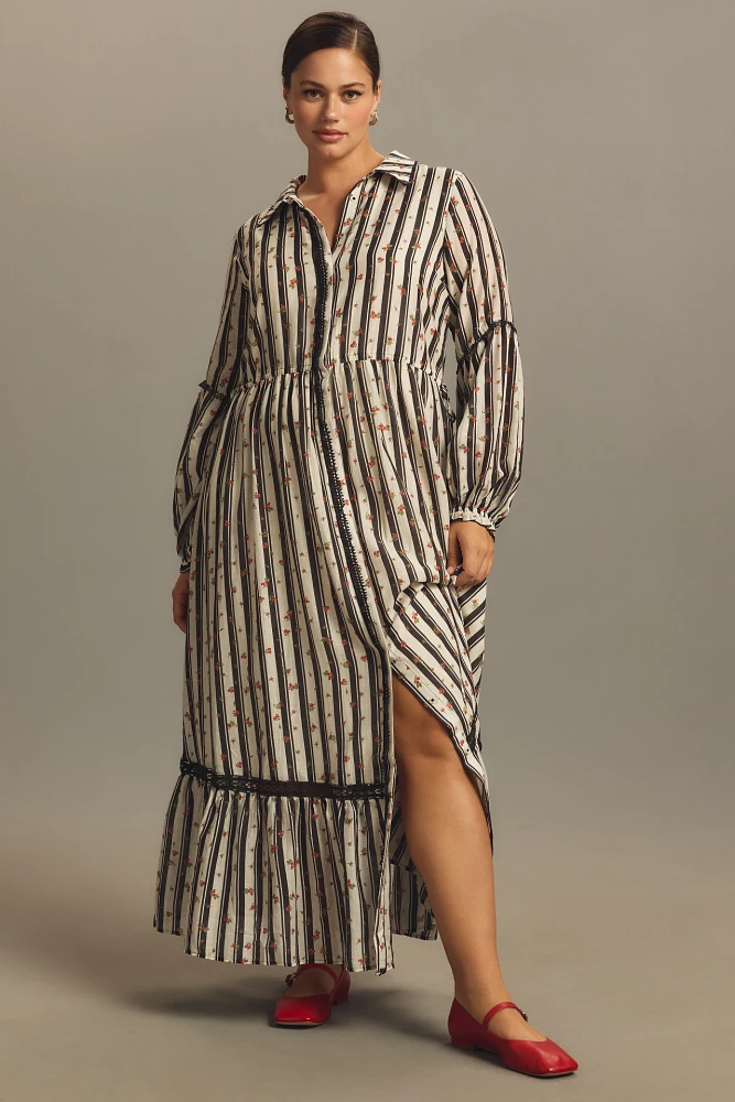 By Anthropologie Printed Buttondown Midi Shirt Dress