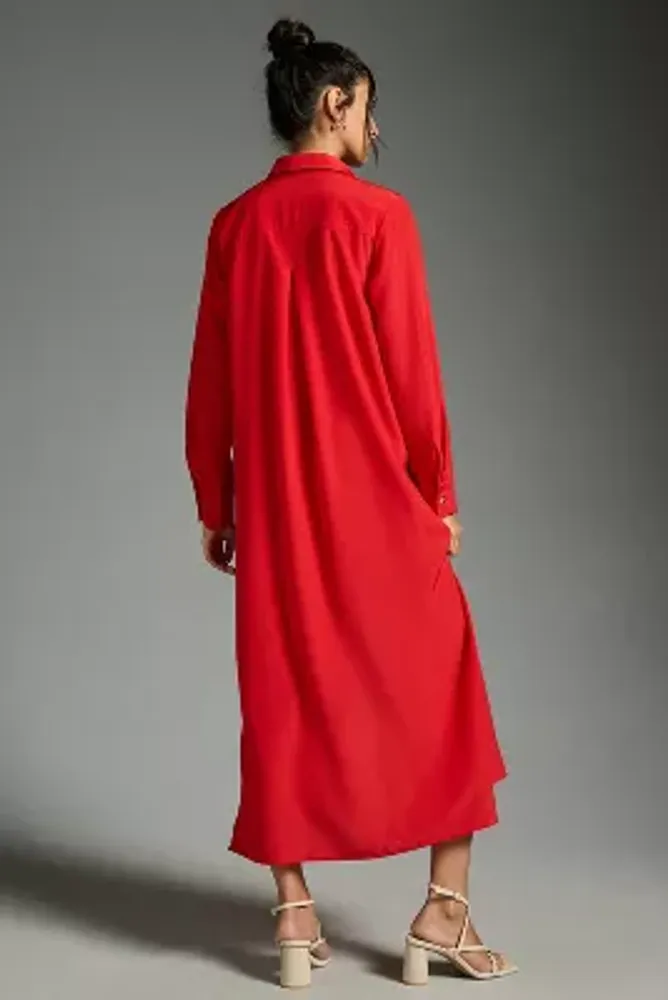 By Anthropologie Long-Sleeve Silk Shirt Dress