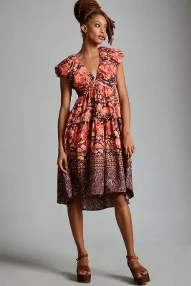 By Anthropologie V-Neck Ruffled Tiered Babydoll Dress