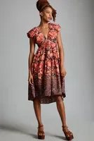 By Anthropologie Printed V-Neck Babydoll Dress