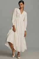 By Anthropologie Long-Sleeve Ruffle-Neck Maxi Dress