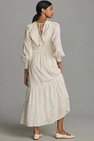 By Anthropologie Long-Sleeve Ruffle-Neck Maxi Dress