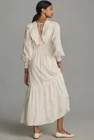 By Anthropologie Long-Sleeve Ruffle-Neck Maxi Dress