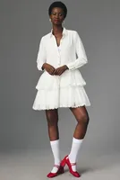 Maeve Long-Sleeve Button-Front Tulle Mini Dress