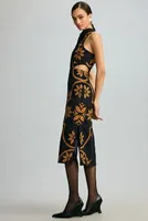 By Anthropologie Halter Appliqué Midi Dress