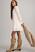 By Anthropologie Long-Sleeve V-Neck Ruffled Tunic Dress