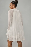 By Anthropologie Long-Sleeve V-Neck Ruffled Tunic Dress