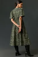 Pilcro Corduroy Ruched Printed Midi Dress