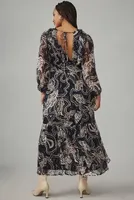 Printer Johnson Long-Sleeve V-Neck Textured Midi Dress