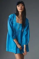 By Anthropologie Long-Sleeve Square-Neck Denim Babydoll Mini Dress