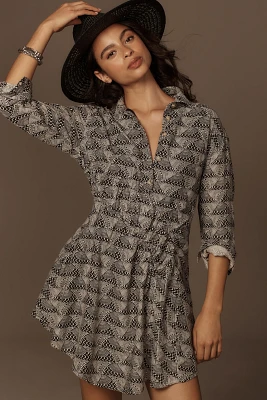 By Anthropologie Long-Sleeve Collared Mini Dress