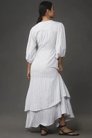 Maeve Asymmetrical Tiered Linen Wrap Dress