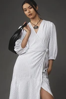 Maeve Asymmetrical Tiered Linen Wrap Dress