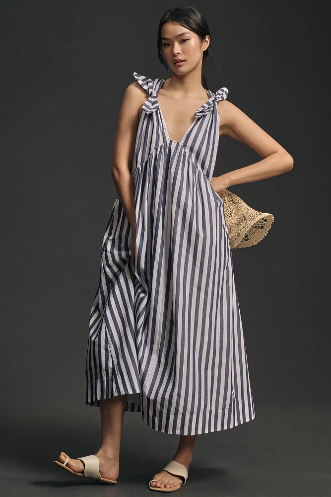 By Anthropologie Bow-Shoulder V-Neck Maxi Dress