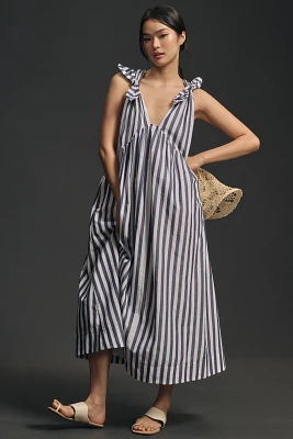 By Anthropologie Bow-Shoulder V-Neck Maxi Dress