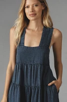 The Helena Square-Neck Tiered Midi Dress: Smocked Denim Edition