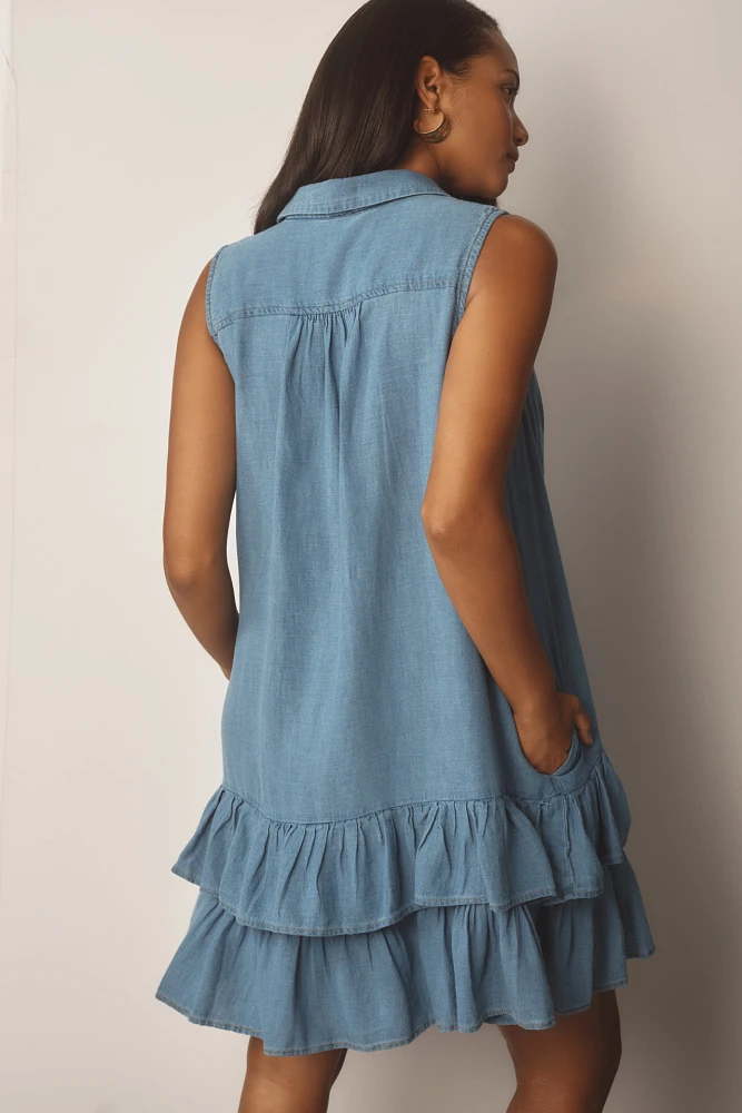 Pilcro Sleeveless Flounce Mini Shirt Dress