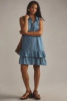 Pilcro Sleeveless Flounce Mini Shirt Dress