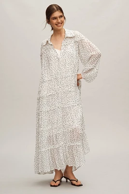 By Anthropologie Long-Sleeve Smocked Tiered Maxi Dress