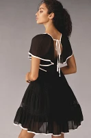 Maeve Flutter-Sleeve Bow Babydoll Mini Dress