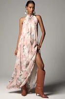 Maeve Halter Sheer Printed Maxi Dress