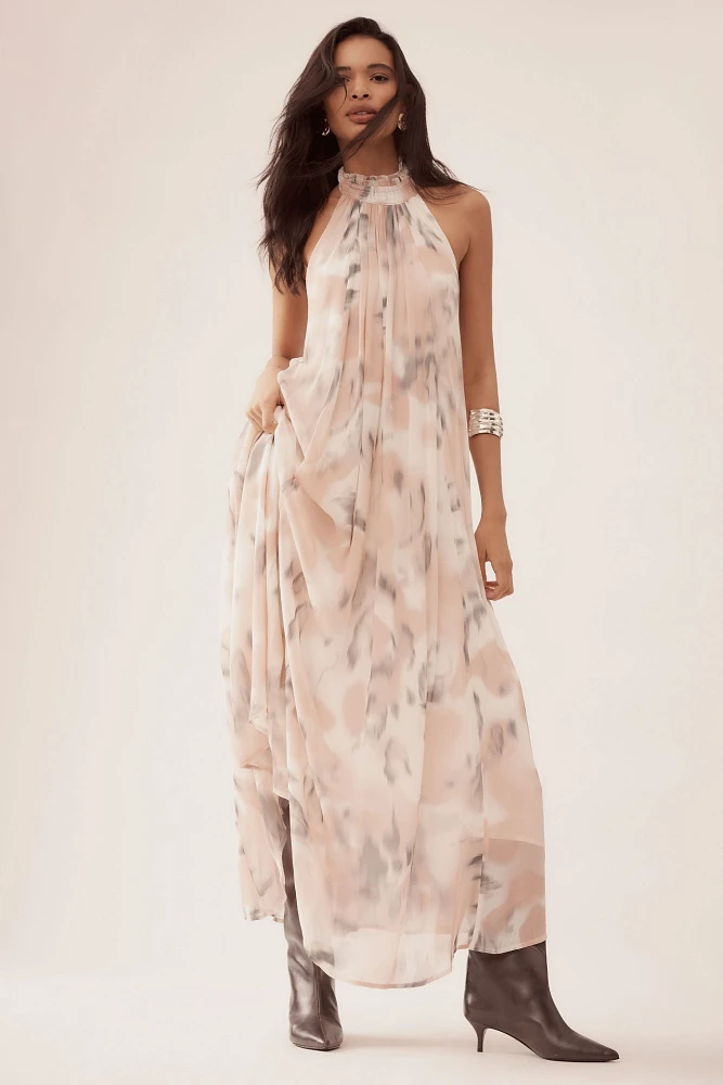 Maeve Halter Sheer Printed Maxi Dress