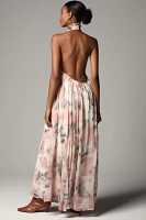 Maeve Halter Sheer Printed Maxi Dress