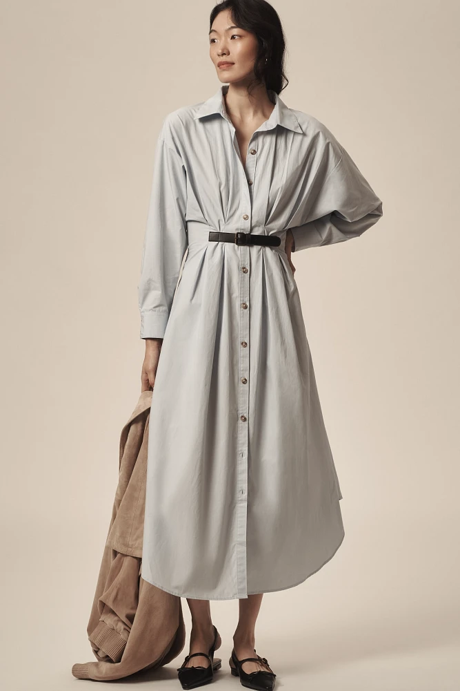 By Anthropologie Pleated Buckle Midi Shirt Dress