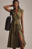 By Anthropologie Short-Sleeve V-Neck Wrap Midi Shirt Dress