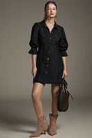 By Anthropologie Puff-Sleeve Denim Mini Shirt Dress