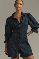 By Anthropologie Puff-Sleeve Denim Mini Shirt Dress